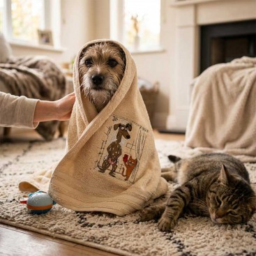 Рушник для собак з вишивкою Montmorency - Paparazzi Cat Cream (70х130 см)