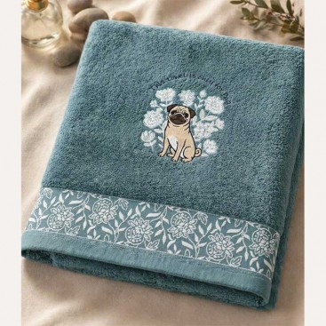 Полотенце для собак с вышивкой Montmorency - Pug Teal (70х140 см)