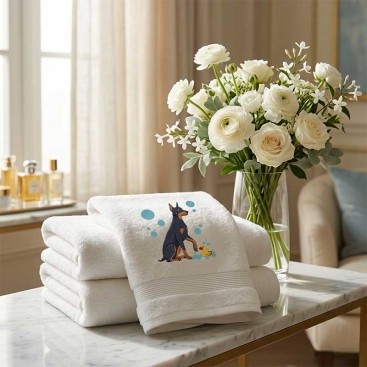 Рушник для собак з вишивкою Montmorency - Doberman Bubbles White (50x100 см)