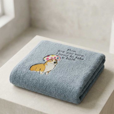 Рушник для собак з вишивкою Montmorency - Corgi Shower Cap Light Blue (50x100 см)