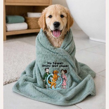 Рушник для собак з вишивкою Montmorency - «No towel? Enjoy wet chaos» (70х130 см)