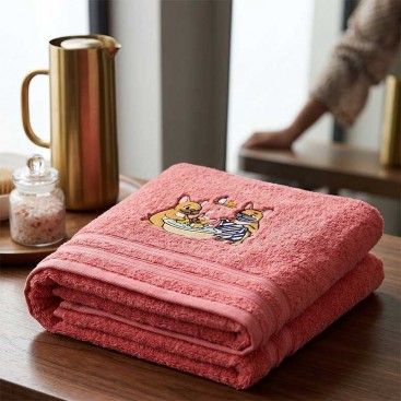 Полотенце для собак с вышивкой Montmorency - Frenchie Family Bath Pink (50х100 см)