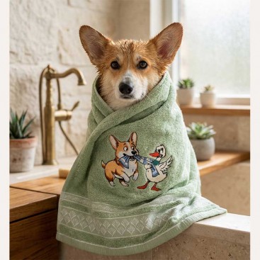 Полотенце для собак с вышивкой Montmorency - Corgi with Duck, 50х100 см
