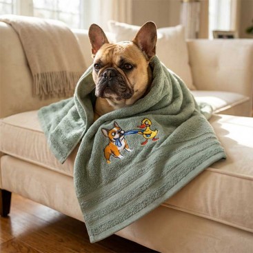 Полотенце для собак с вышивкой Montmorency - French bulldog with Duck, 50х100 см