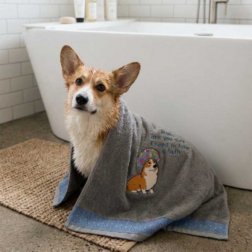 Полотенце для собак с вышивкой Montmorency - Corgi Shower Cap Grey (50x100 см)