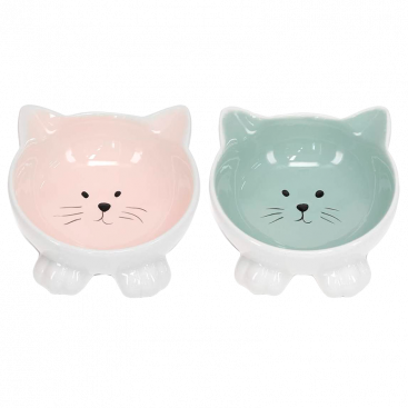 Набір із двох керамічних мисок Navaris - Ceramic Cat Bowl, рожевий та зелений