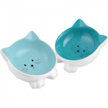 Набор из двух керамических мисок Navaris - Ceramic Cat Bowl, голубой и бирюзовый