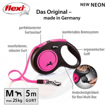 Nobby Flexi New Neon Повідець-рулетка для собак стрічка М 5м рожевий