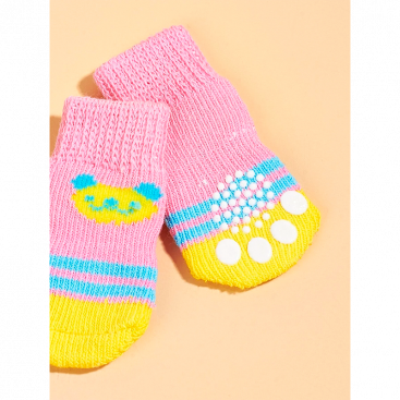 Носочки розовые с мишками 4 шт - Bear Pattern Pet Socks, L: 4.7х9 см