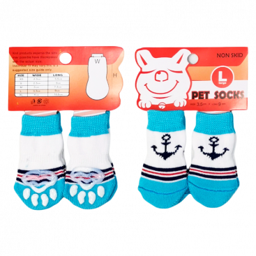 Шкарпетки біло-блакитні з якорем 4 шт - Non-slip Anchor Dog Socks, M: 3х7,5 см