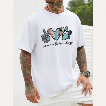 Футболка мужская Eaca Leon -  Peace, Love, Dogs, L