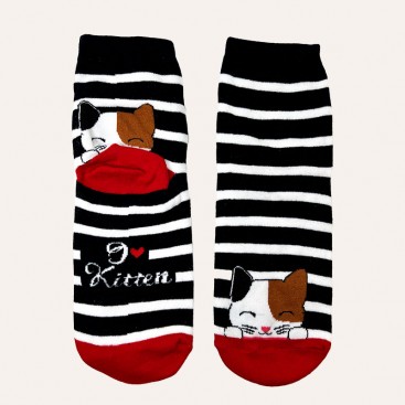 Шкарпетки жіночі з котиком в чорно-білу полоску Manolo - Вlack and white stripe & Cat, 36-39