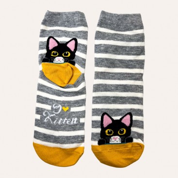 Шкарпетки жіночі з котиком в сіру полоску Manolo - Grey stripe & Cat, 36-39