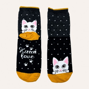 Носки женские с котиком в точку Manolo - White Dots & Cat, 36-39