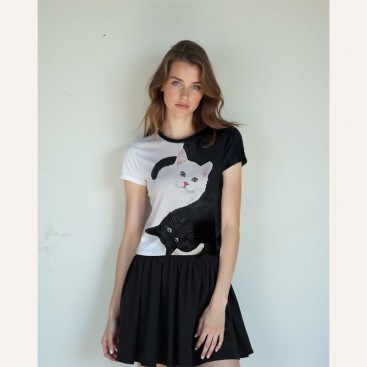 Футболка жіноча Luna - Black and White Cats, M