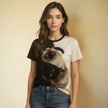 Футболка жіноча Luna - Black and Beige Cats, S