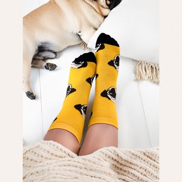 Шкарпетки жіночі з мопсами Holiday - Pugs on yellow, 36-39