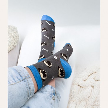 Шкарпетки жіночі з мопсами Holiday - Pugs on grey and blue, 36-39
