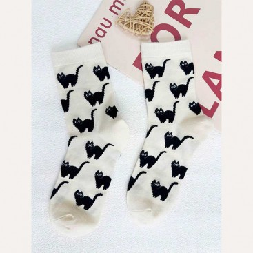 Шкарпетки жіночі з чорними котиками Holiday - Cream, 36-39