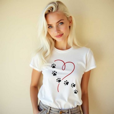 Футболка женская InLove - Red line and paws, XL