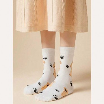 Носки с пуделем и лапками белые Septwolves Underwear - Poodle and Paws, 36-39