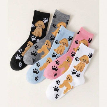 Носки с пуделем и лапками розовые Septwolves Underwear - Poodle and Paws, 36-39