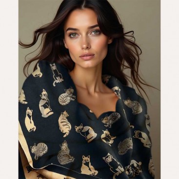 Шарф жіночий двосторонній Cosyzone - Black&Camel cats
