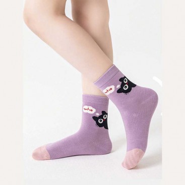Шкарпетки фіолетові з чорними котиками для дівчат 9-12 років PlaySox - Violet