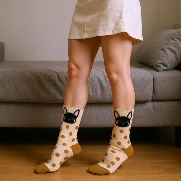 Шкарпетки з чорним французом і шоколадним горошком Vincent - Beige with brown dots, 36-41