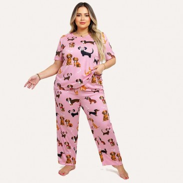Піжама жіноча з песиками Maria - Dark Pink, XL (48)