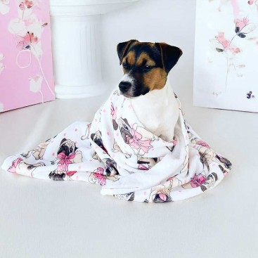 Фланелевий плед для собак Home Creative - White Pugs with bows, 70x100 см