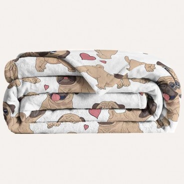 Фланелевый плед для собак Home Creative - White Pugs with hearts, 75x100 см