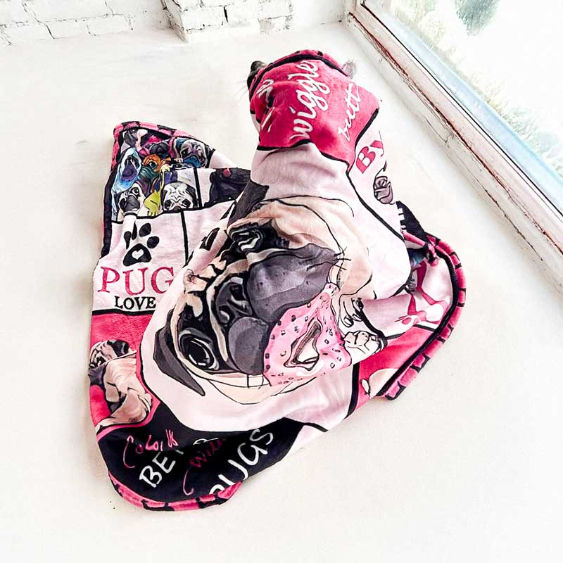 Фланелевый плед для собак Home Creative - Don't Pug with me, 70x100 см