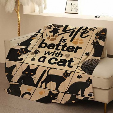Фланелевый плед для котов Home Creative - Life is better with cat, 70х100 см