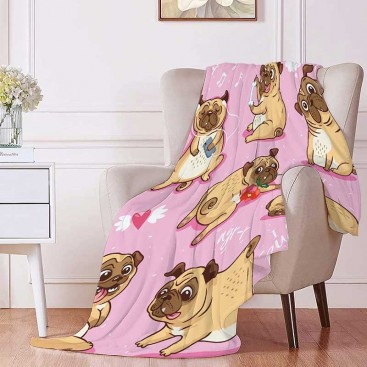 Фланелевий плед для собак Home Creative - Pink Pugs, 70x100 см