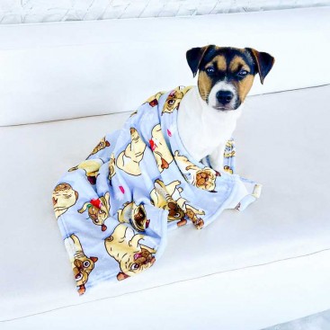 Фланелевый плед для собак Home Creative - Blue Pugs, 70x100 см