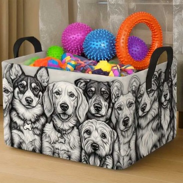 Кошик для зберігання іграшок для тварин PetLobby - Many Dogs Black&White