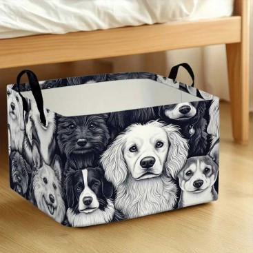 Кошик для зберігання іграшок для тварин PetLobby - Many Dogs Dark Grey&White
