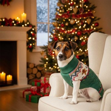 Свитер для собак зеленый с имбирными пряниками PetsIn - Christmas Gingerbread green, L