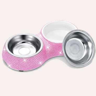 Подвійна миска для собак та котів Pet Cat, нержавіюча сталь 160 мл pink