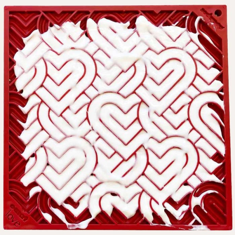 Силіконовий килимок для злизування ласощів SodaPup - Love Hearts E-Mat, red large