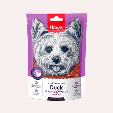 Лакомство для собак с мясом утки Wanpy - Duck Jerky & Rawhide Wraps, 100 г