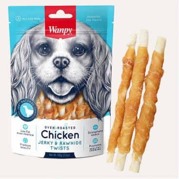 Ласощі для собак Wanpy - Chicken Jerky and rawhide twists 100г