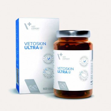 Витамины для поддержания здоровья котов и шерсти у кошек и собак VetExpert-VetoSkin Ultra,60кап.