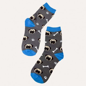 Шкарпетки жіночі з мопсами Holiday - Pugs on grey and blue, 36-39
