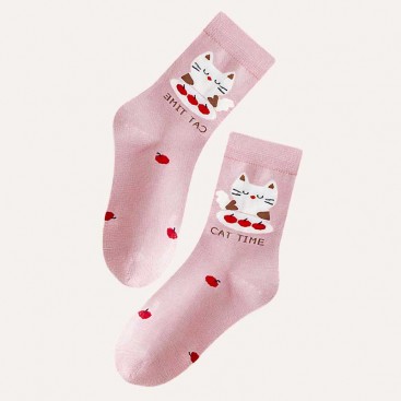 Шкарпетки рожеві з чорними котиками для дівчат 9-12 років PlaySox - Cat with small apples