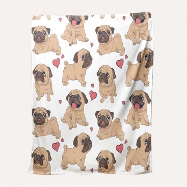 Фланелевий плед для собак Home Creative - White Pugs with hearts, 75x100 см