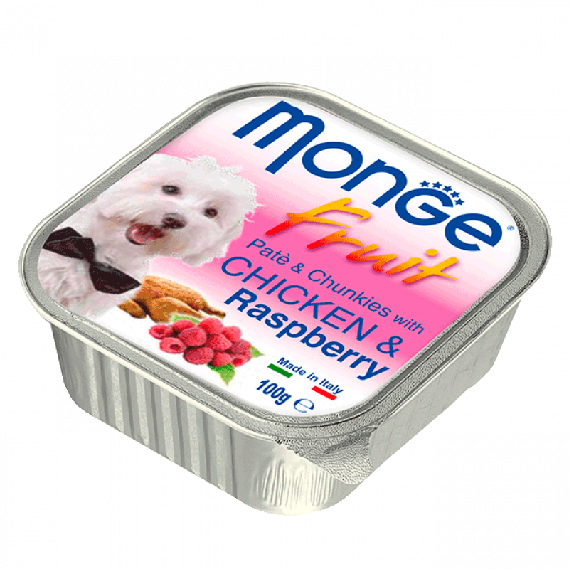Паштет для собак с курицей и малиной Monge - Paté and Chunkies with Chicken and Raspberry 100 г