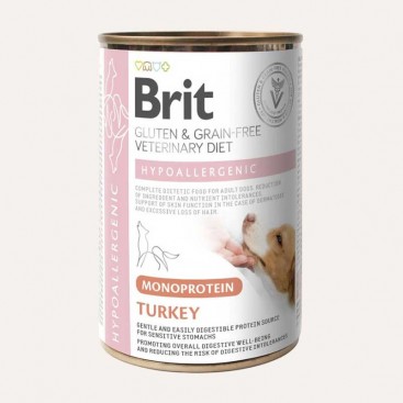 Влажный корм для собак с пищевой аллергией с индейкой Brit-Hypoallergenic Turkey,400 г
