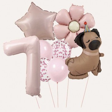 Набір з 10 3D кульок на сьомий день народження песика Fiesta - Pink Daisy Dog